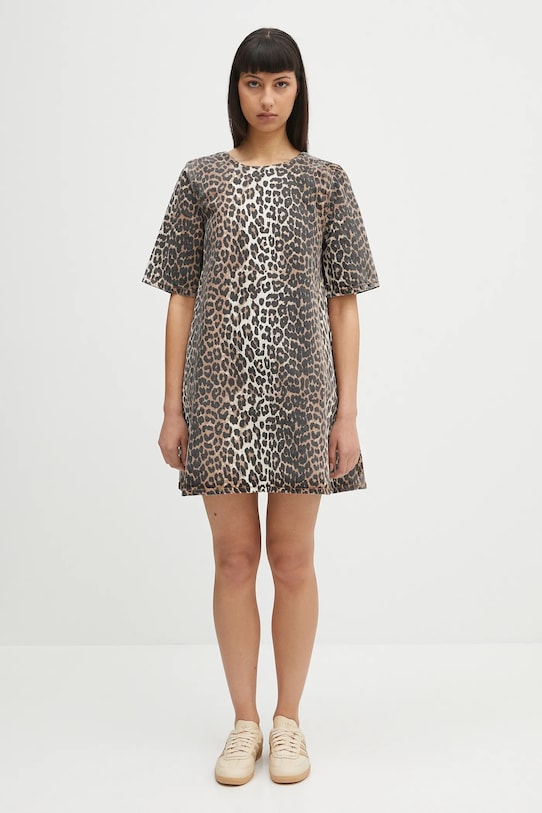 GANNI sukienka jeansowa Print Denim Open Back Mini okrągły brązowy J1677