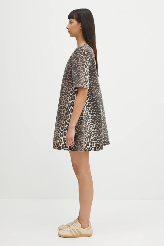 GANNI denim dress Print Denim Open Back Mini J1677 brown AW24