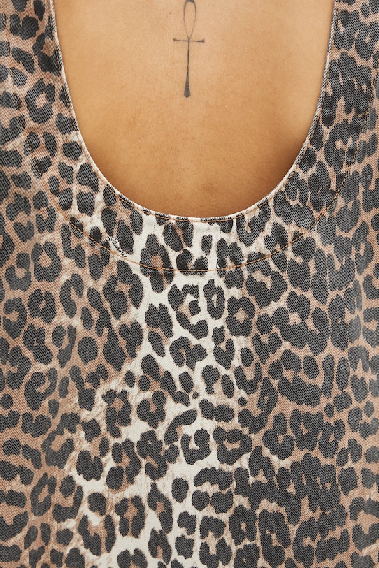 GANNI sukienka jeansowa Print Denim Open Back Mini brązowy J1677