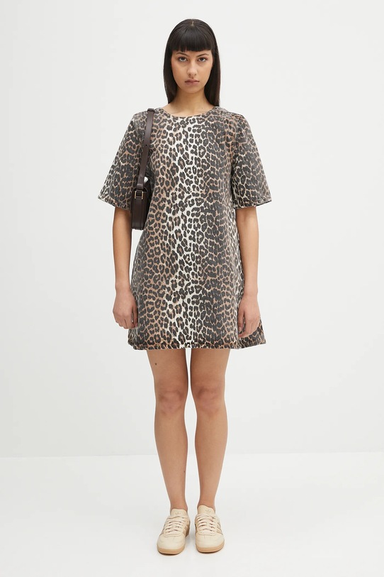 GANNI sukienka jeansowa Print Denim Open Back Mini J1677 brązowy