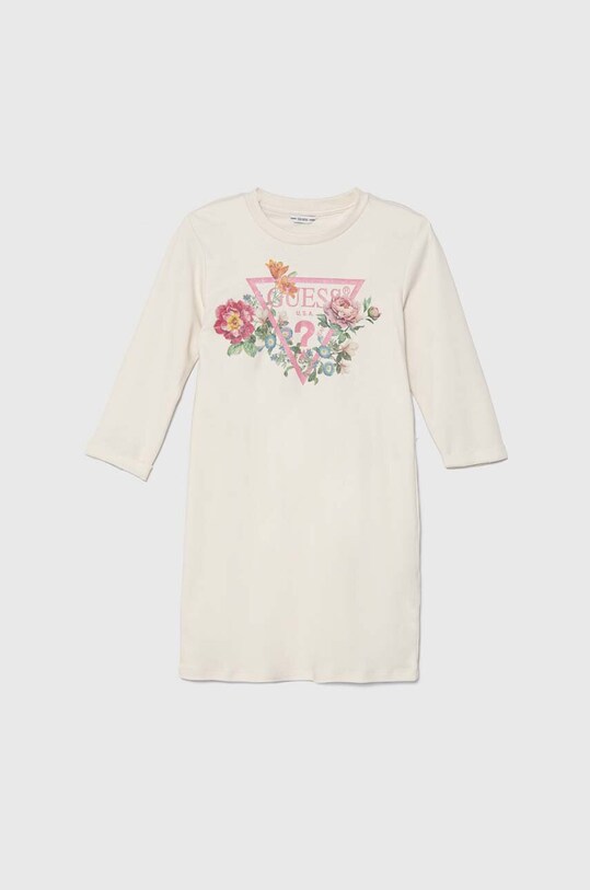 Guess sukienka bawełniana dziecięca nadruk beżowy J3YK13.KA6W4.9BYH