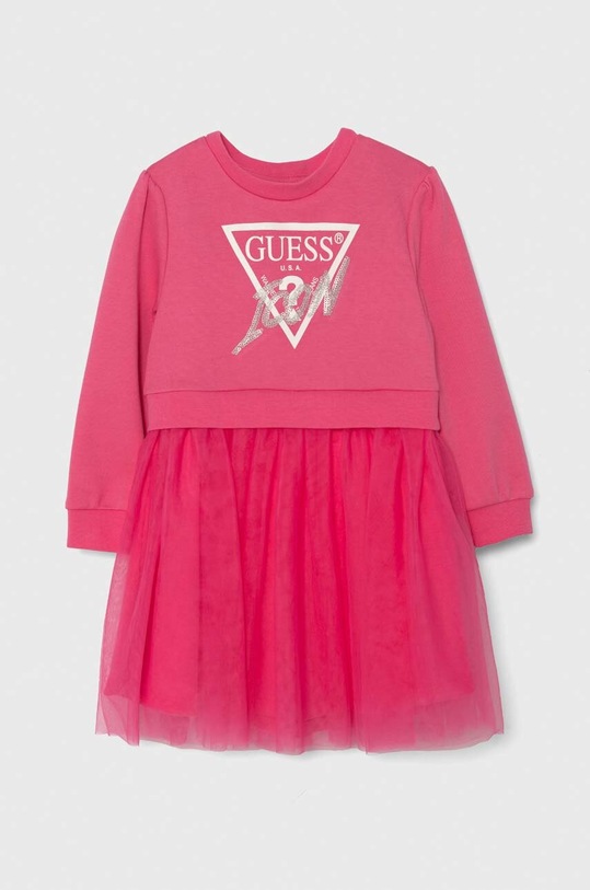 Guess sukienka bawełniana dziecięca rozkloszowany różowy K4YK09.KB8R0.9BYH