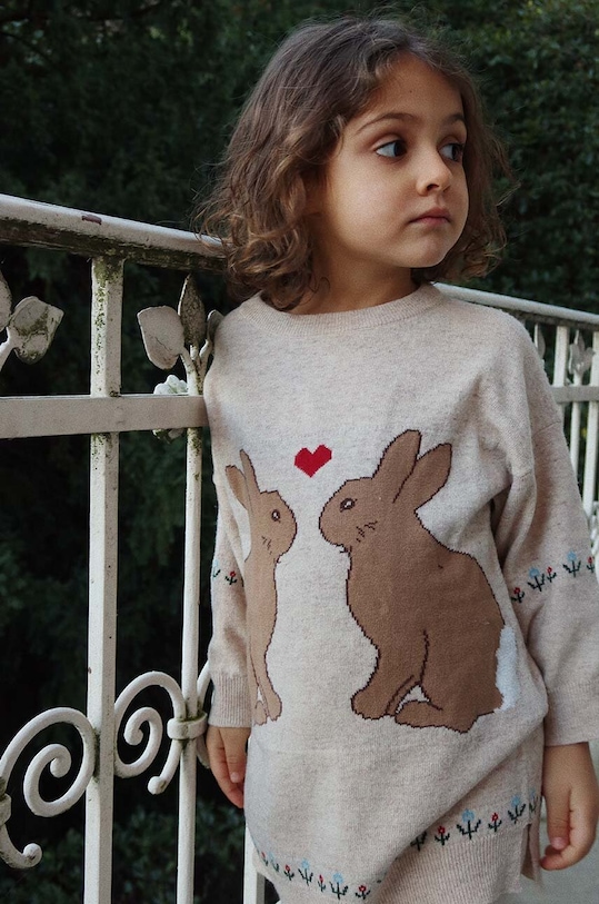 Дитяча сукня з домішкою вовни Konges Sløjd ELI KNIT DRESS mini бежевий KS101494