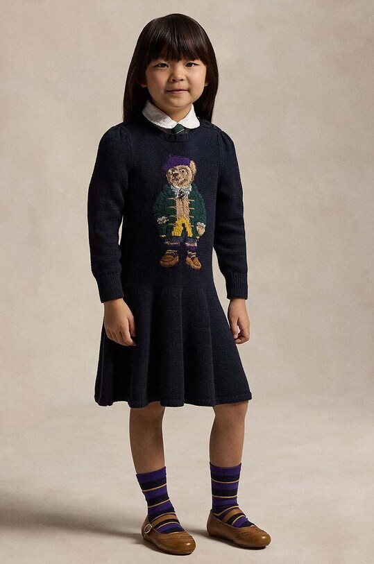 Детска памучна рокля Polo Ralph Lauren памук тъмносин 312950801001