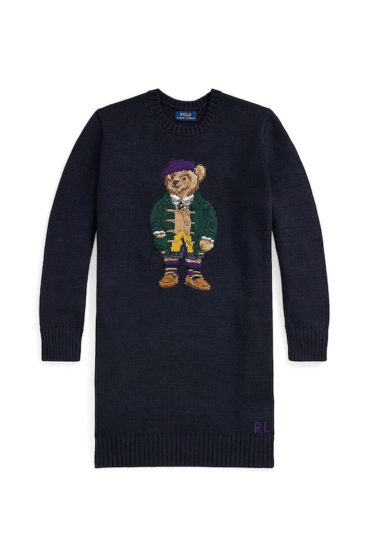 Παιδικό βαμβακερό φόρεμα Polo Ralph Lauren 313950801001 σκούρο μπλε AW24