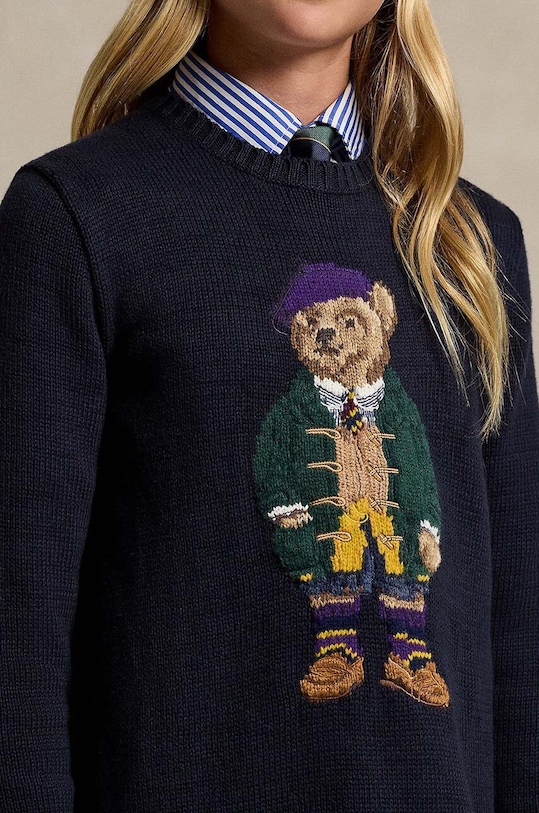 Παιδικό βαμβακερό φόρεμα Polo Ralph Lauren σκούρο μπλε 313950801001