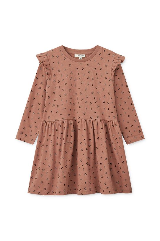 Dječja pamučna haljina Liewood Lima Printed Frill Longsleeve Dress Planet friendly roza LW19484