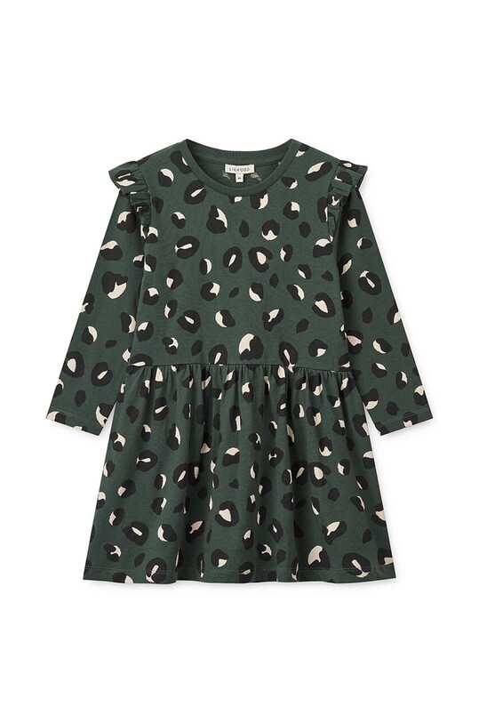 Liewood rochie din bumbac pentru copii Lima Printed Frill Longsleeve Dress LW19484 verde AW24
