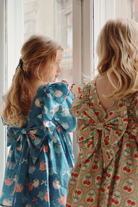 Konges Sløjd rochie din bumbac pentru copii EVIA LS BOW DRESS GOTS KS101964