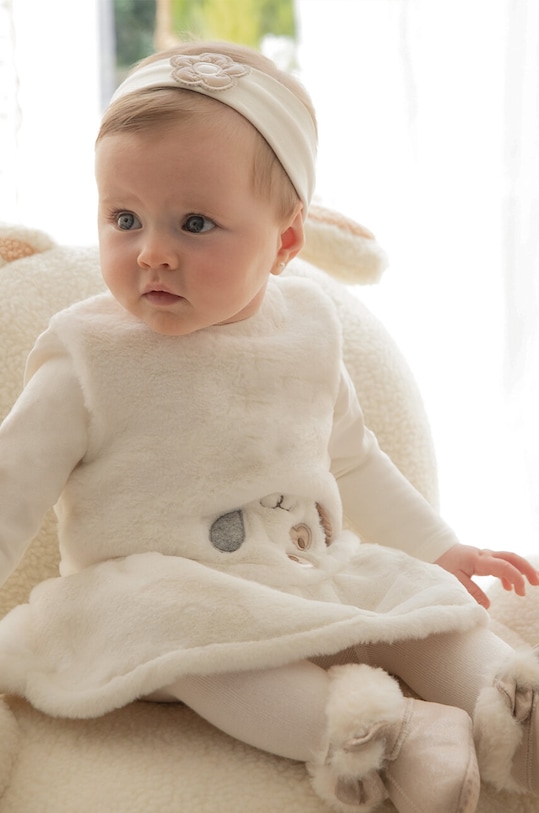 Φόρεμα μωρού Mayoral Newborn απλικέ μπεζ 2890.2S.Newborn.9BYH