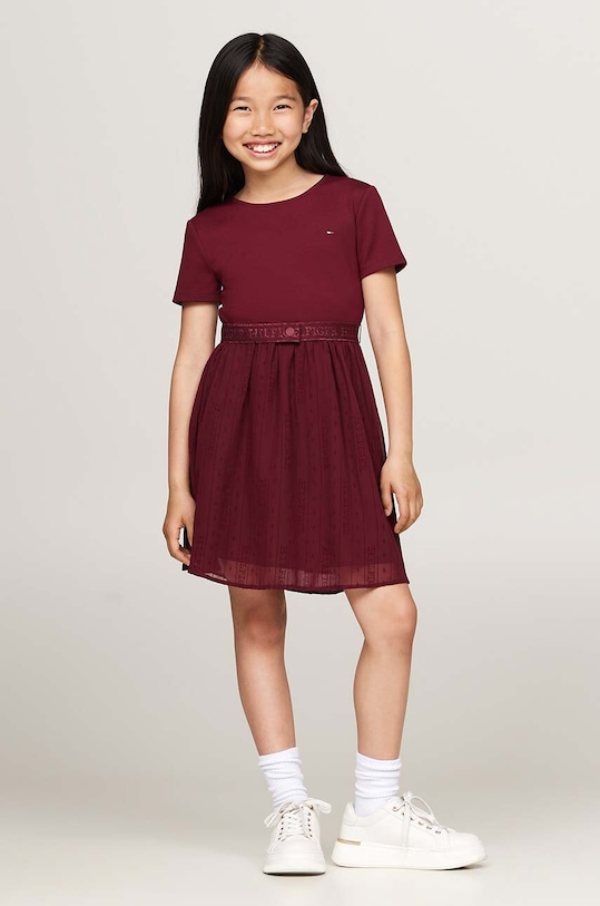 Dívčí šaty Tommy Hilfiger mini burgundské KG0KG08197.9BYH.104.122