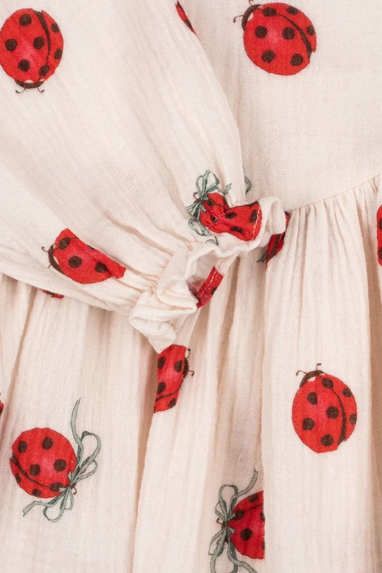 Konges Sløjd rochie din bumbac pentru copii COCO LADYBUG DRESS GOTS KS102213 bej