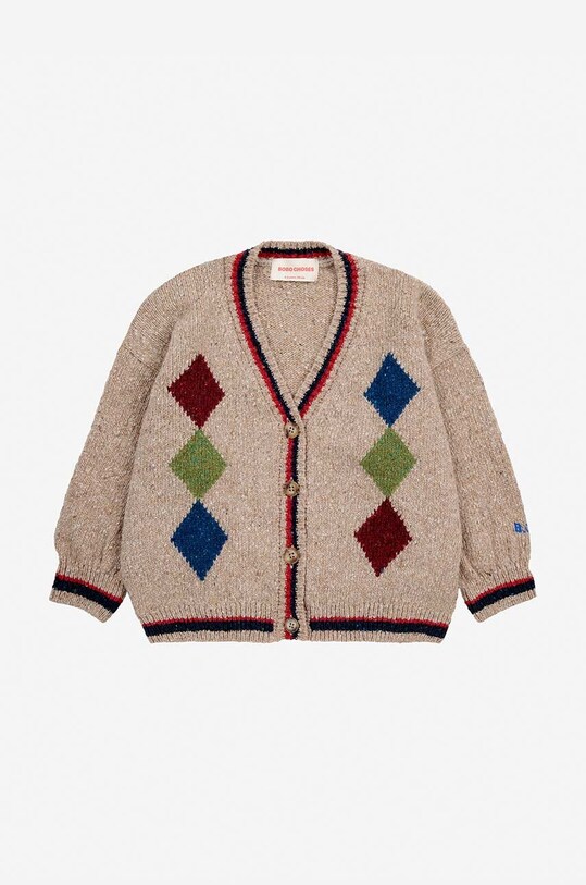 Дитячий кардиган з домішкою вовни Bobo Choses Diamonds 224AC120 бежевий AW24