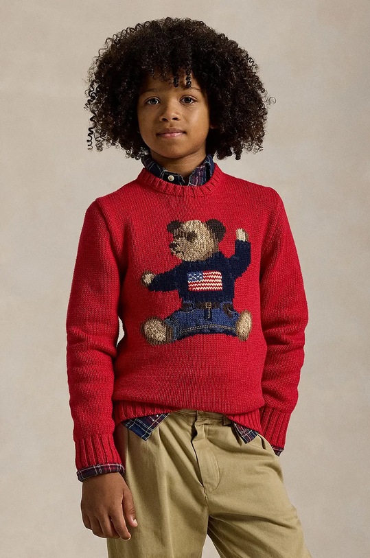 Παιδικό πουλόβερ από μείγμα μαλλιού Polo Ralph Lauren με μείγμα μαλλιού κόκκινο 323951155001