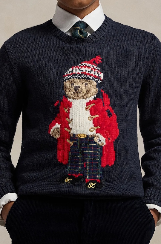 Παιδικό βαμβακερό πουλόβερ Polo Ralph Lauren σκούρο μπλε 323951416001