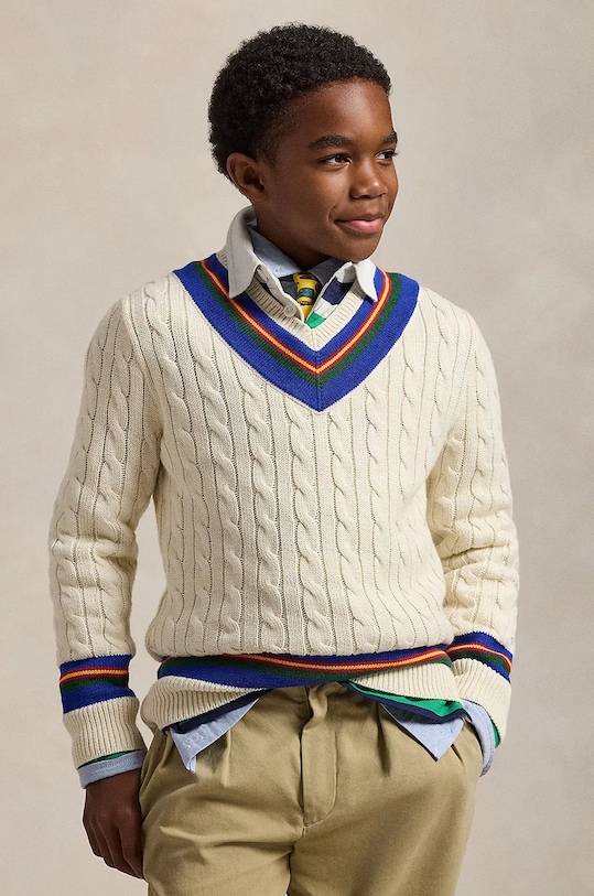 Polo Ralph Lauren sweter bawełniany dziecięcy drobny wzór beżowy 323951447001
