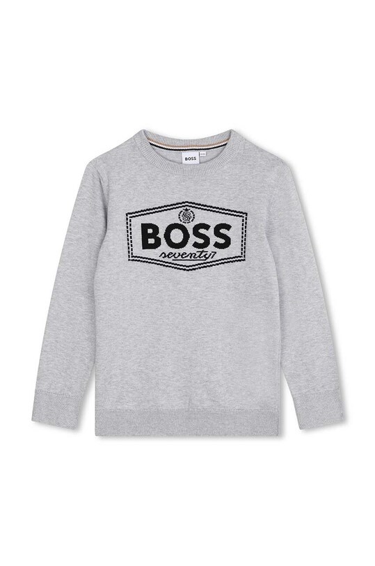 Детский хлопковый свитер BOSS аппликация серый J51182.162.174