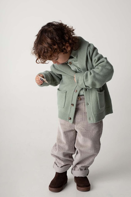 Vuneni dječji kardigan Donsje Kicher Merino Wool Cardigan bez uzorka zelena 4090400.