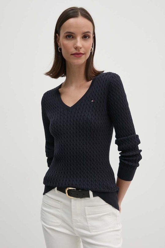 Svetr Tommy Hilfiger V výstřih námořnická modř WW0WW40999
