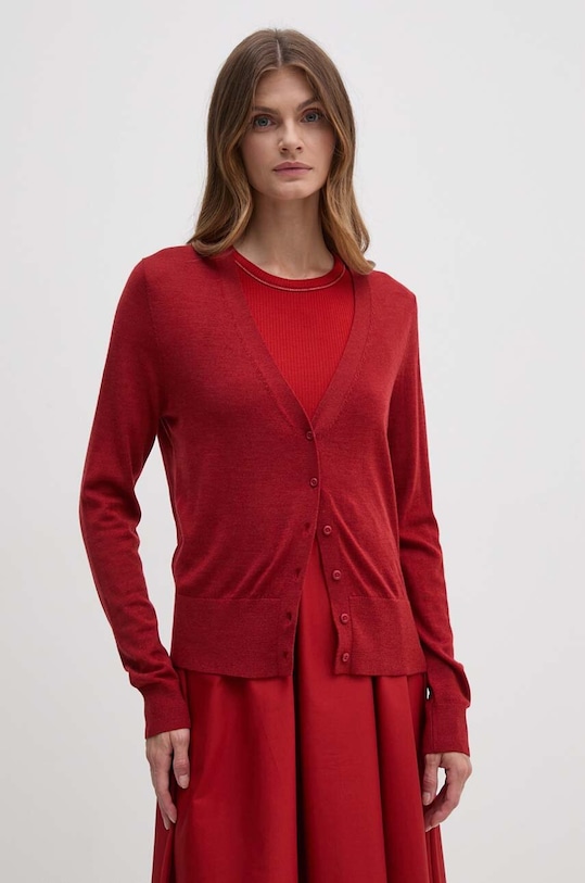 Vlnený kardigán Tommy Hilfiger vlna burgundské WW0WW42140