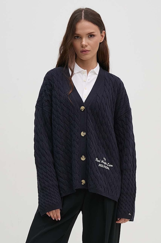 Tommy Hilfiger kardigan wełniany wełna granatowy WW0WW42143