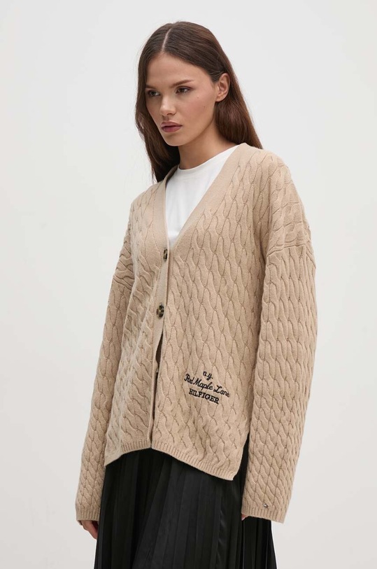 Tommy Hilfiger kardigan wełniany wełna beżowy WW0WW42143