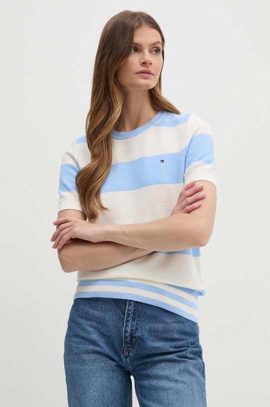 Tommy Hilfiger t-shirt bawełniany wzorzyste niebieski WW0WW42369