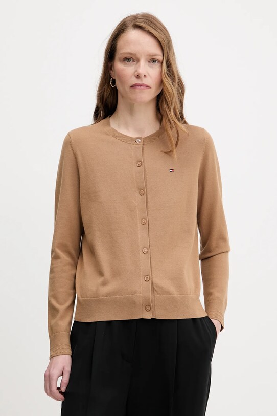 Tommy Hilfiger kardigán sima barna WW0WW42370
