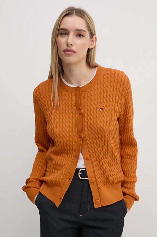 Бавовняний кардиган Tommy Hilfiger бавовна помаранчевий WW0WW43329
