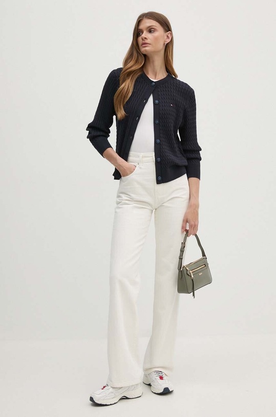 Bavlněný kardigan Tommy Hilfiger WW0WW43329 námořnická modř AW24