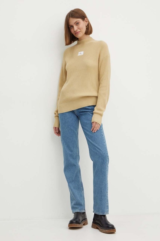 Bavlněný svetr Calvin Klein Jeans J20J223609 béžová AW24