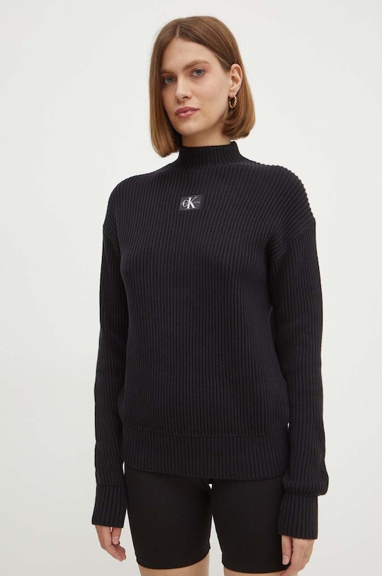 Calvin Klein Jeans sweter bawełniany aplikacja czarny J20J223609