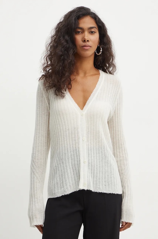 BOSS Orange kardigan wełniany szpic beżowy 50518298