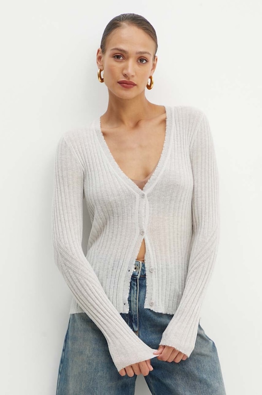 BOSS Orange kardigan wełniany szpic szary 50518298