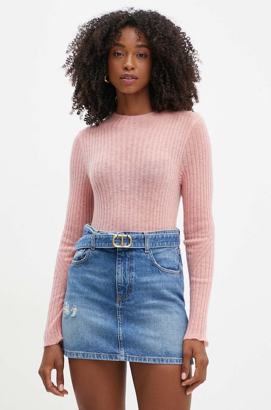 Vlněný svetr Boss Orange kulatý růžová 50519155