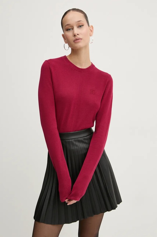 Bavlněný svetr HUGO kulatý burgundské 50514296