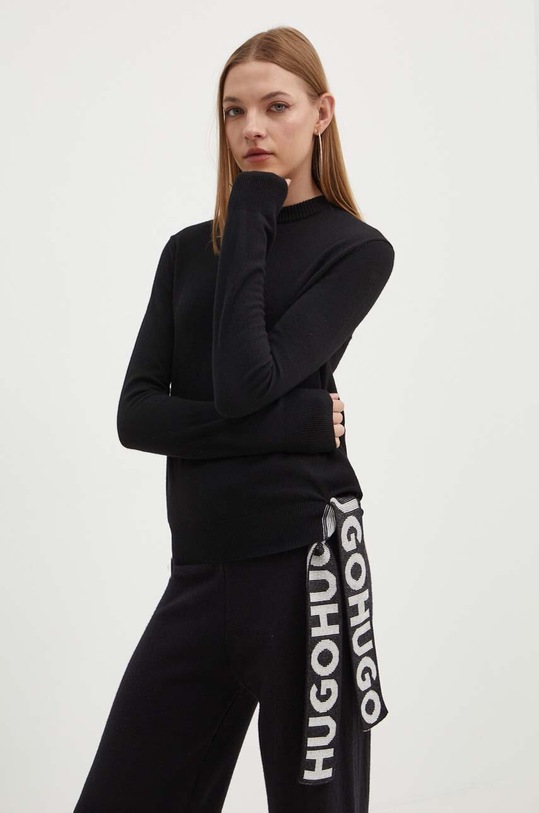 Vlnený sveter HUGO s prímesou vlny čierna 50518313