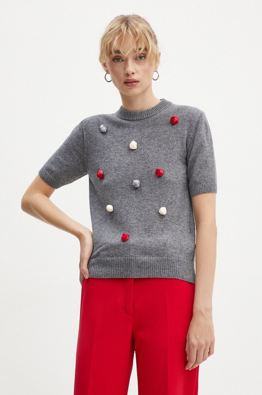 Шерстяной свитер MSGM тонкий серый 3741MDM226.247786