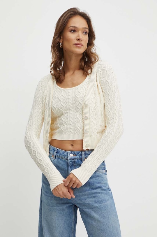 Кардиган с примесью шерсти Guess ISABELLE с добавлением шерсти бежевый W4YR22.Z37L1