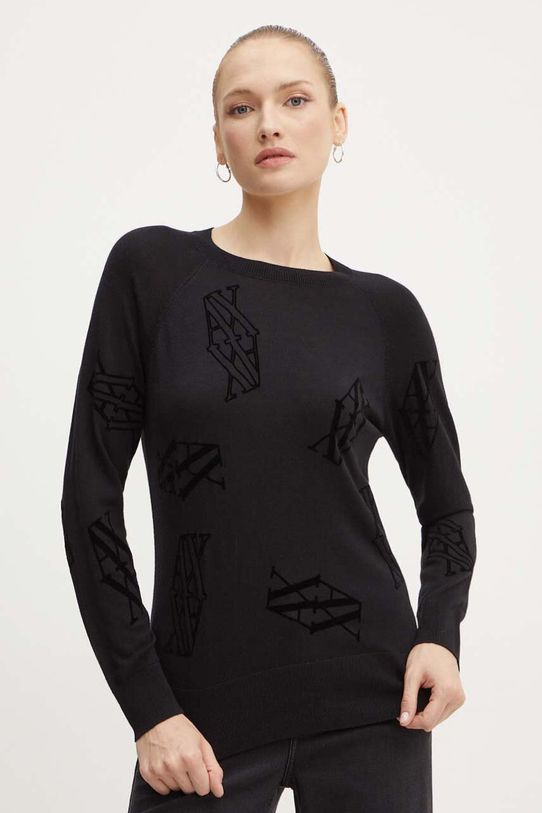 Sveter s prímesou hodvábu Armani Exchange okrúhly čierna 6DYM1A.YMP7Z