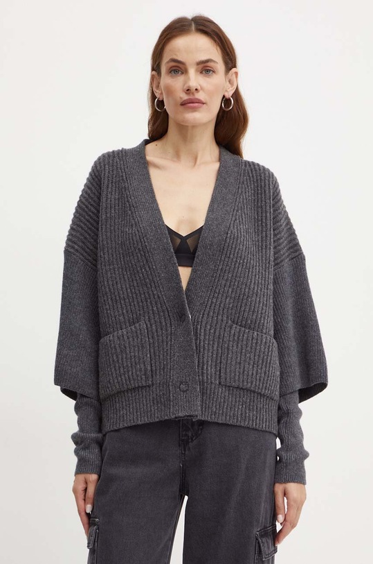 Vuneni kardigan Pinko bez uzorka siva 104062.A1CH
