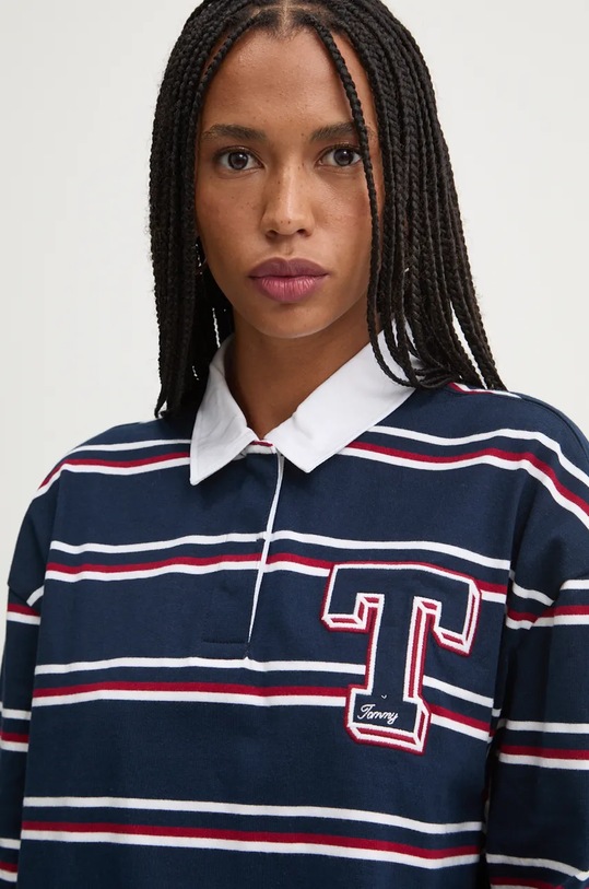 Bavlněné tričko s dlouhým rukávem Tommy Jeans DW0DW18498 námořnická modř