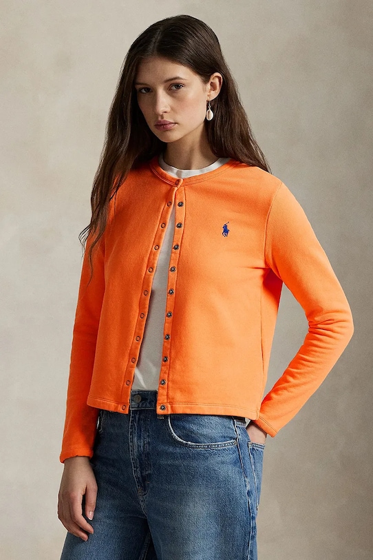 Polo Ralph Lauren kardigan damski z bawełną pomarańczowy 211941177