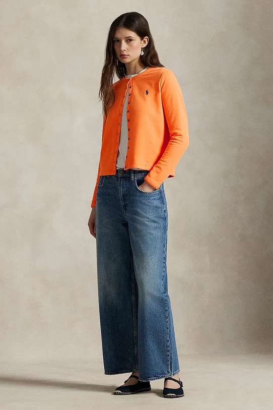 Odzież Polo Ralph Lauren kardigan damski z bawełną 211941177 pomarańczowy