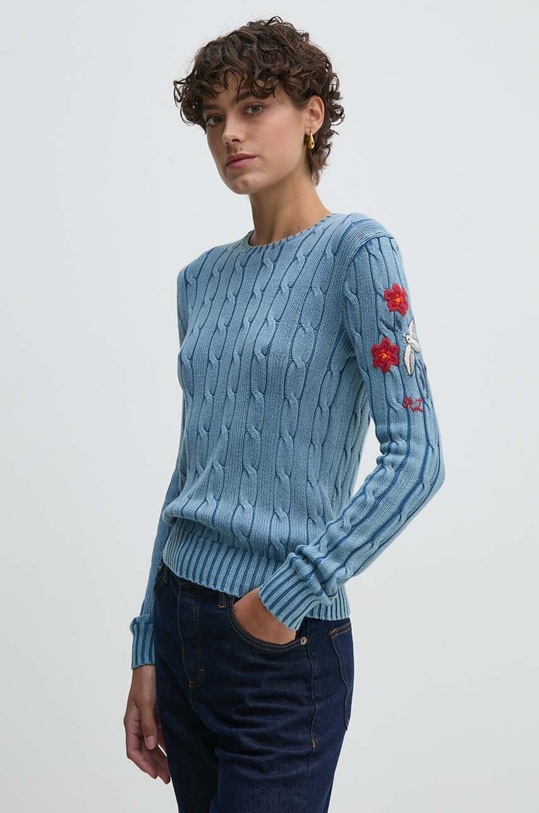 Bavlněný svetr Polo Ralph Lauren kulatý modrá 211941560