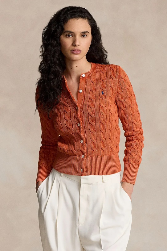 Polo Ralph Lauren cardigan din bumbac uni portocaliu 211955325