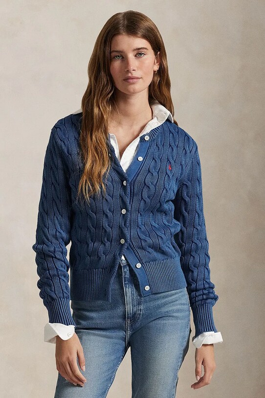 Polo Ralph Lauren pamut kardigán sima sötétkék 211955325