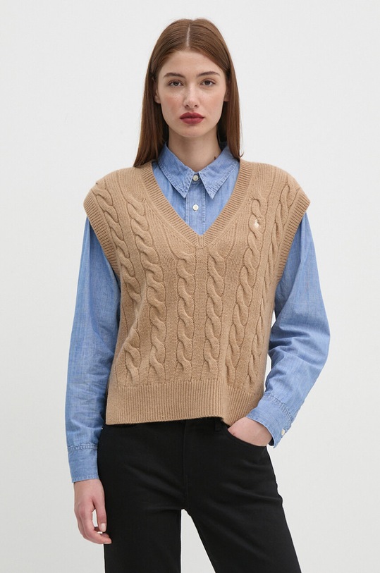 Polo Ralph Lauren kamizelka wełniana szpic beżowy 211949994