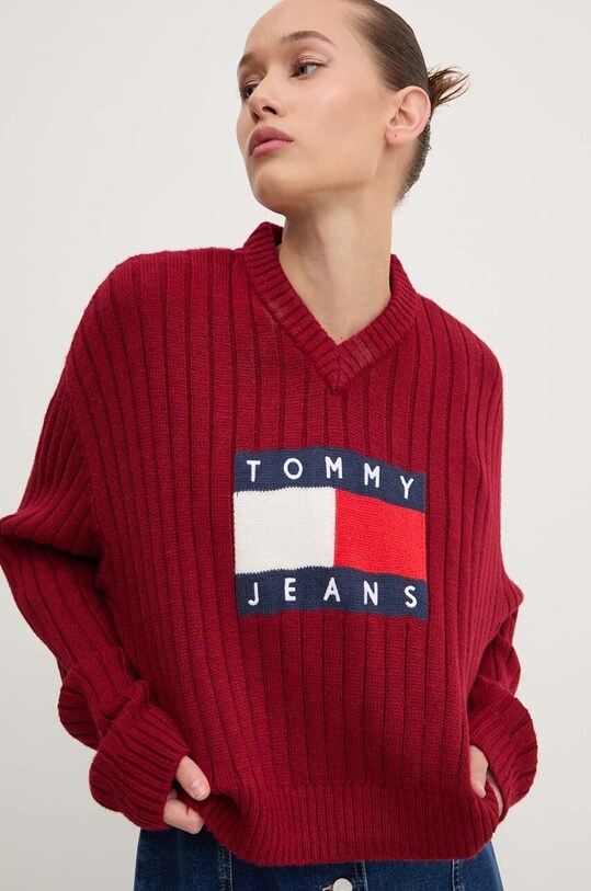 Sveter Tommy Jeans DW0DW18528 burgundské