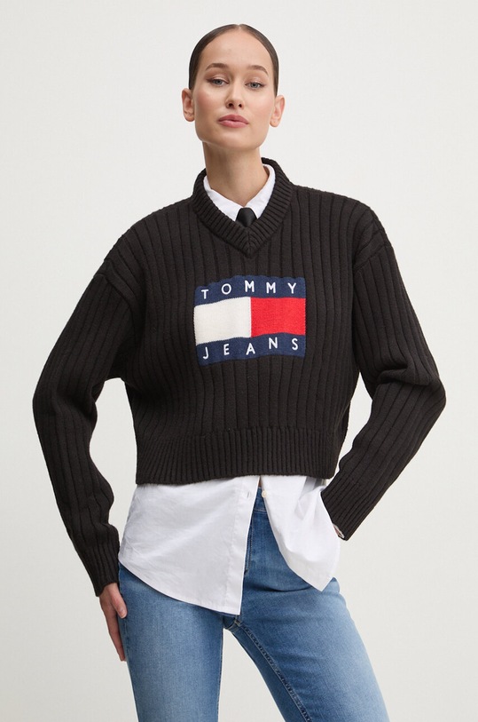 Svetr Tommy Jeans V výstřih černá DW0DW18528
